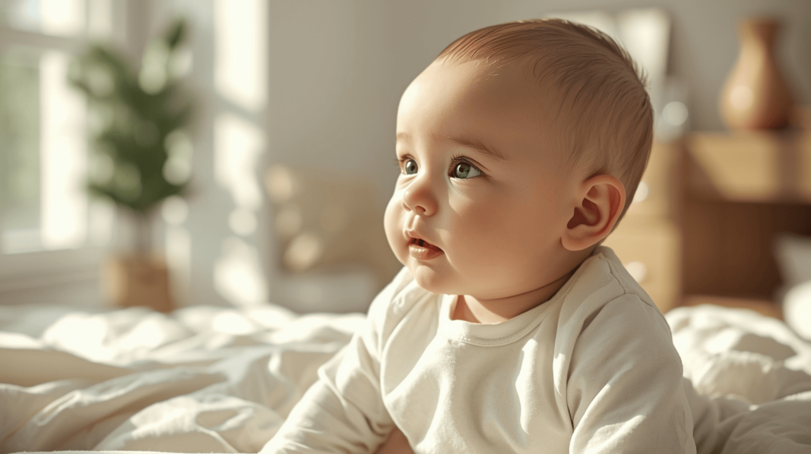 Bayi mengenakan baju bayi kekinian desain simpel dan estetik