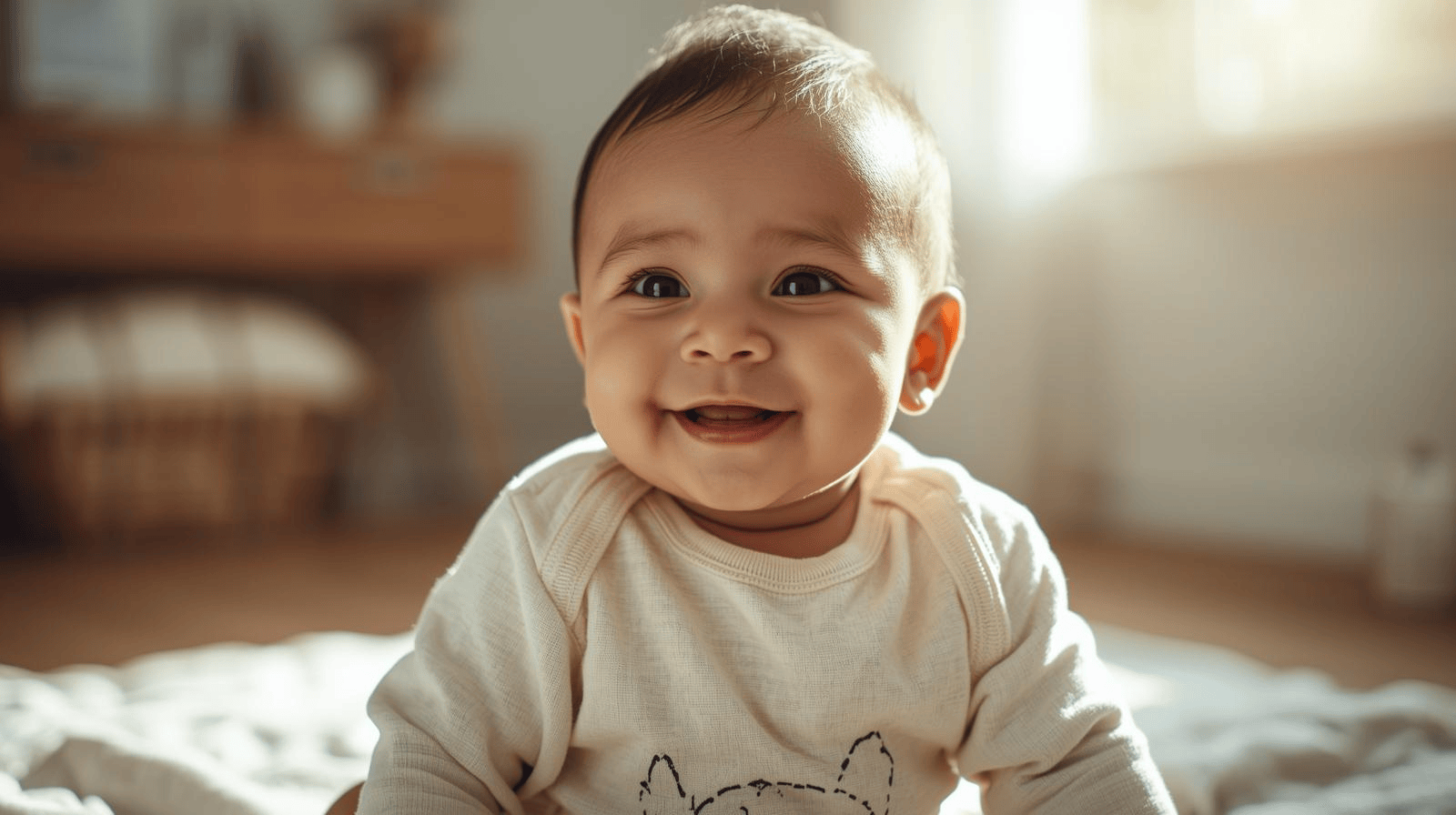 Bayi mengenakan baju bayi lucu warna pastel yang nyaman di rumah