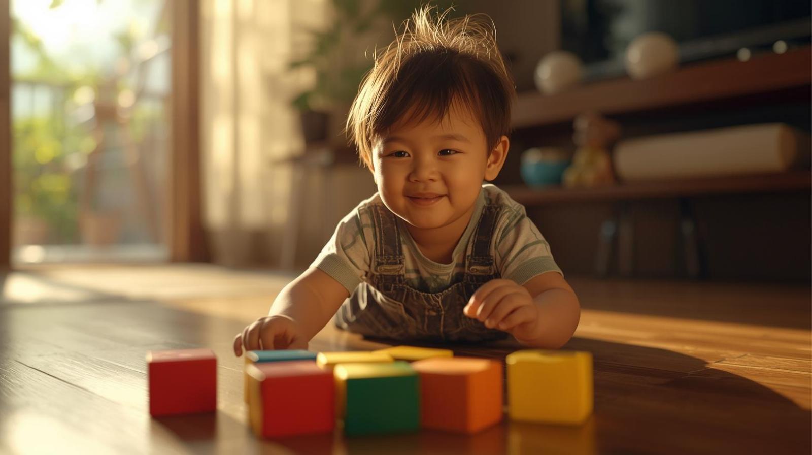 Anak bermain mainan edukasi murah berkualitas di rumahBalok kayu sederhana membantu anak belajar logika dan koordinasi motorik sejak dini.