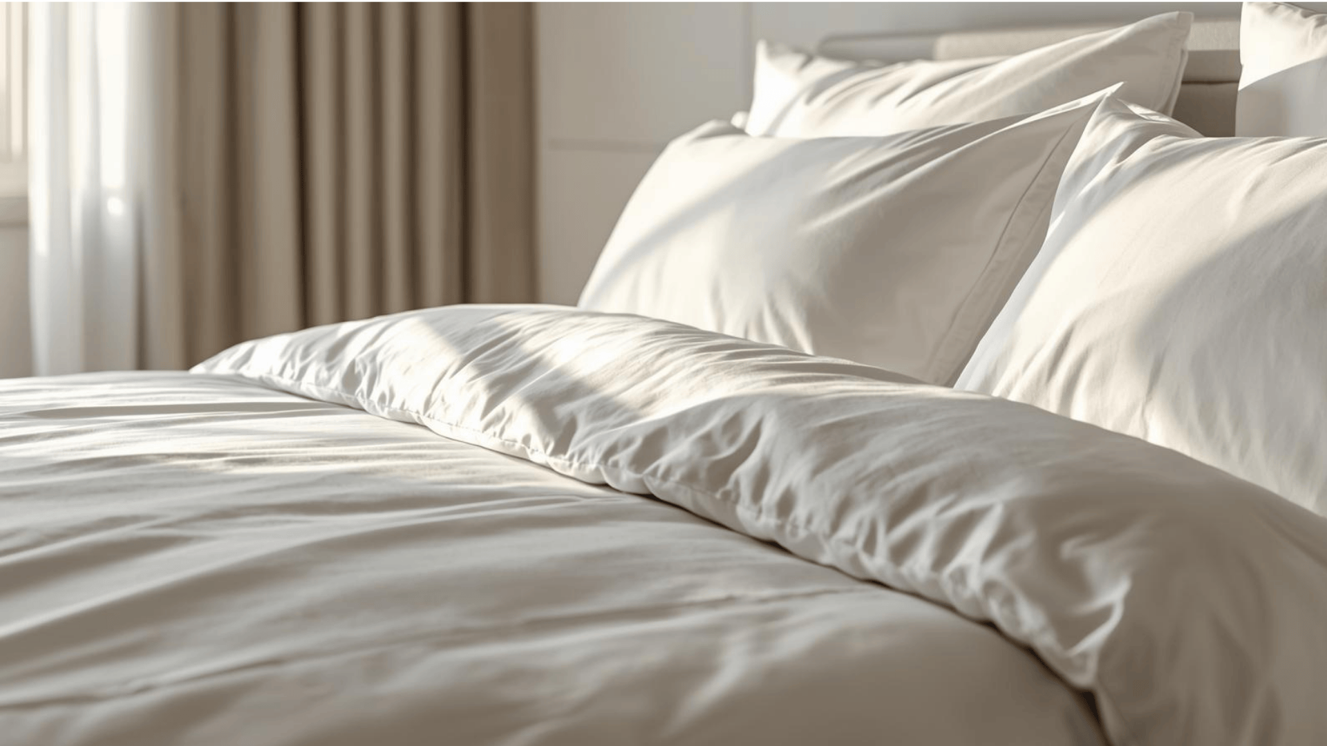 Kamar tidur bergaya hotel dengan bedding putih rapi dan suasana nyaman