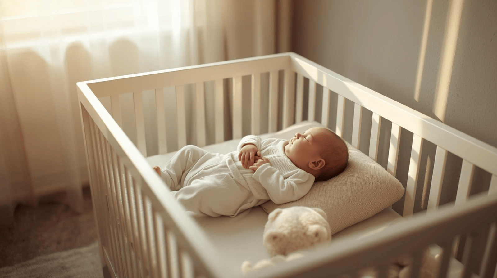 Bayi tidur nyenyak di kasur bayi yang nyaman dan aman