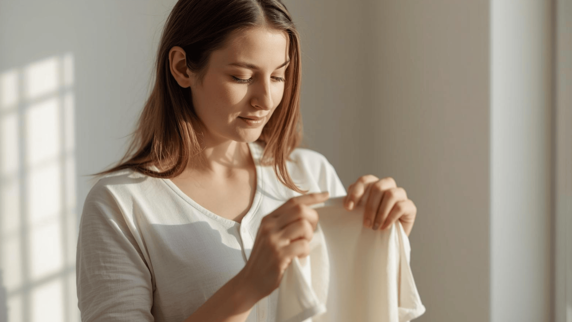 Ibu melipat pakaian bayi katun