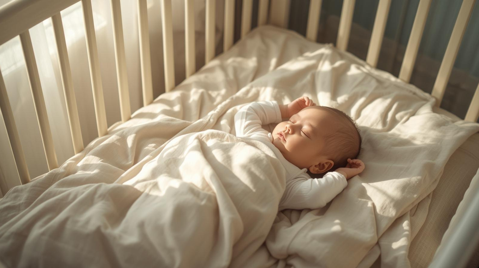 Bayi tidur nyenyak di atas sprei bayi anti alergi yang lembut